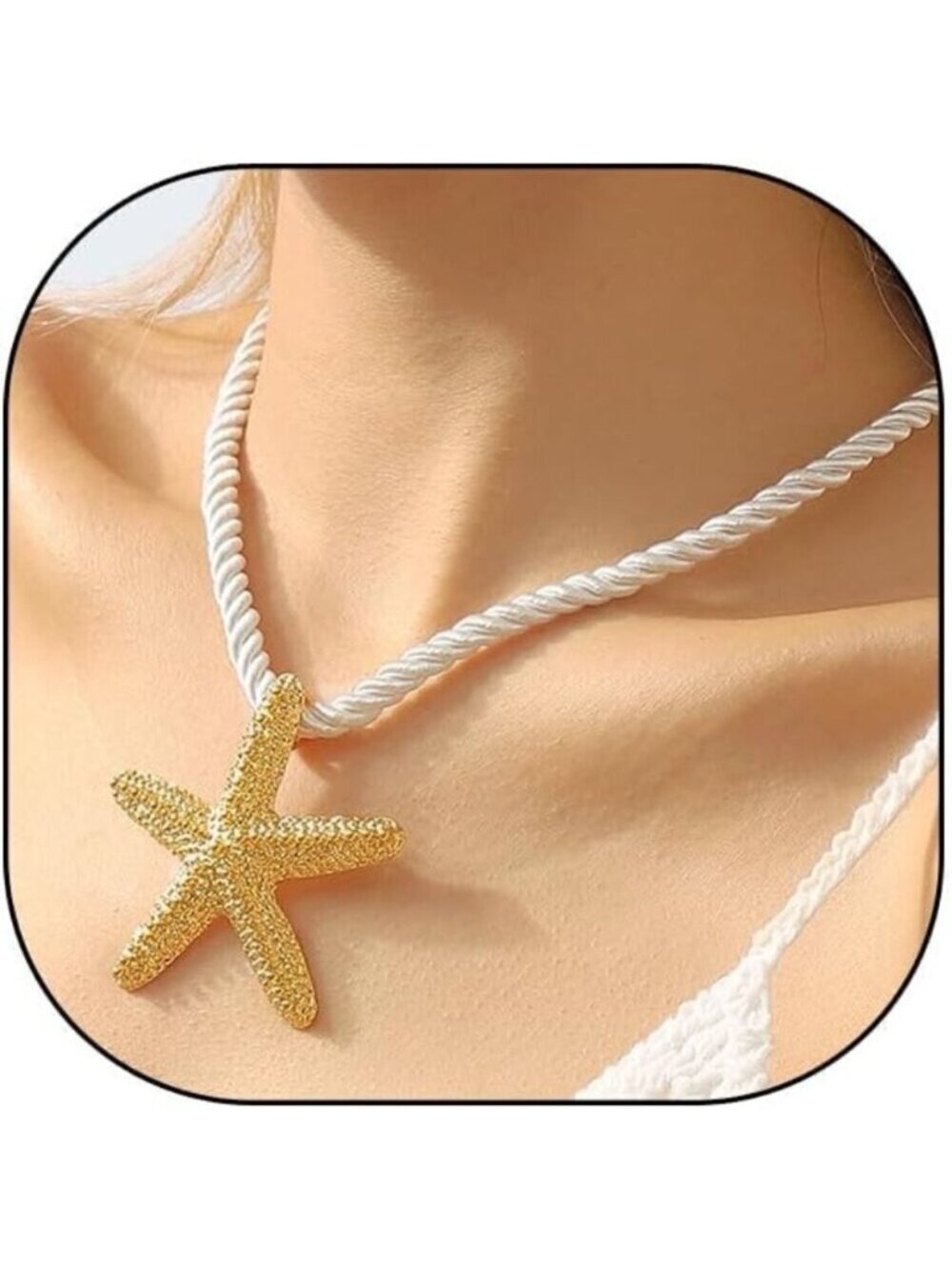 🆕 Women Gold Starfish Pendant Necklace Chunky Braided Rope Choker Big Jewelry